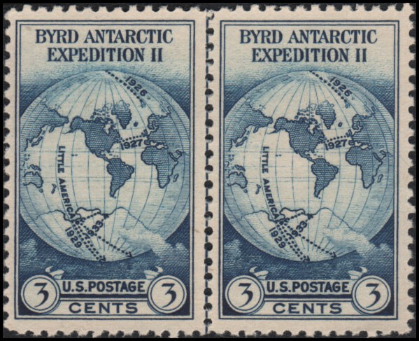 US #753 NGAI VF pair with vertical line