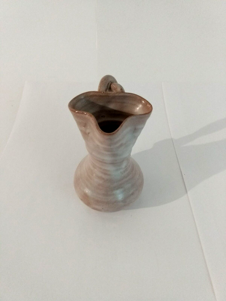 Vintage Pottery Pitcher Handmade Twisted Handle Signed