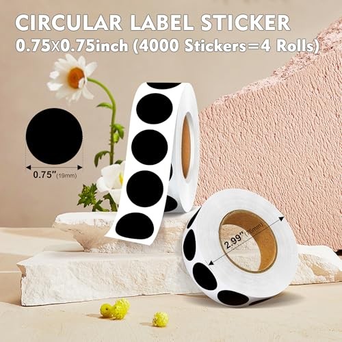 3/4" Colored Dot Stickers Round Labels, 4 Rolls 3/4" 4 Rolls-4000PCS Black