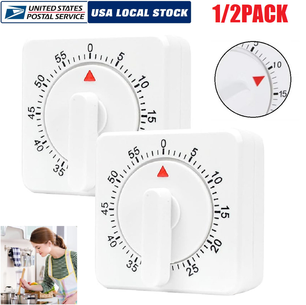 1/2x Square 60 Minute Mechanical Kitchen Cooking Timer Clock for Home & Study