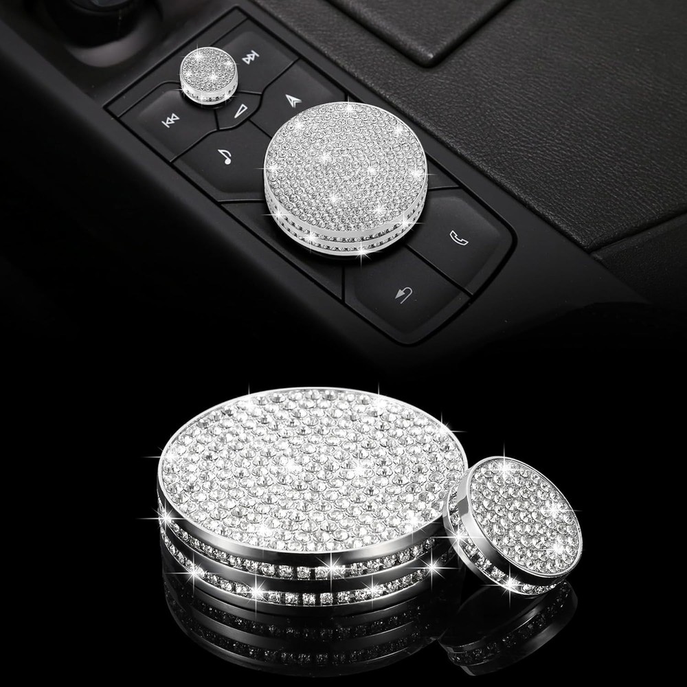 Bling Center Console Multimedia Knob Button Cover Compatible with Cadi...