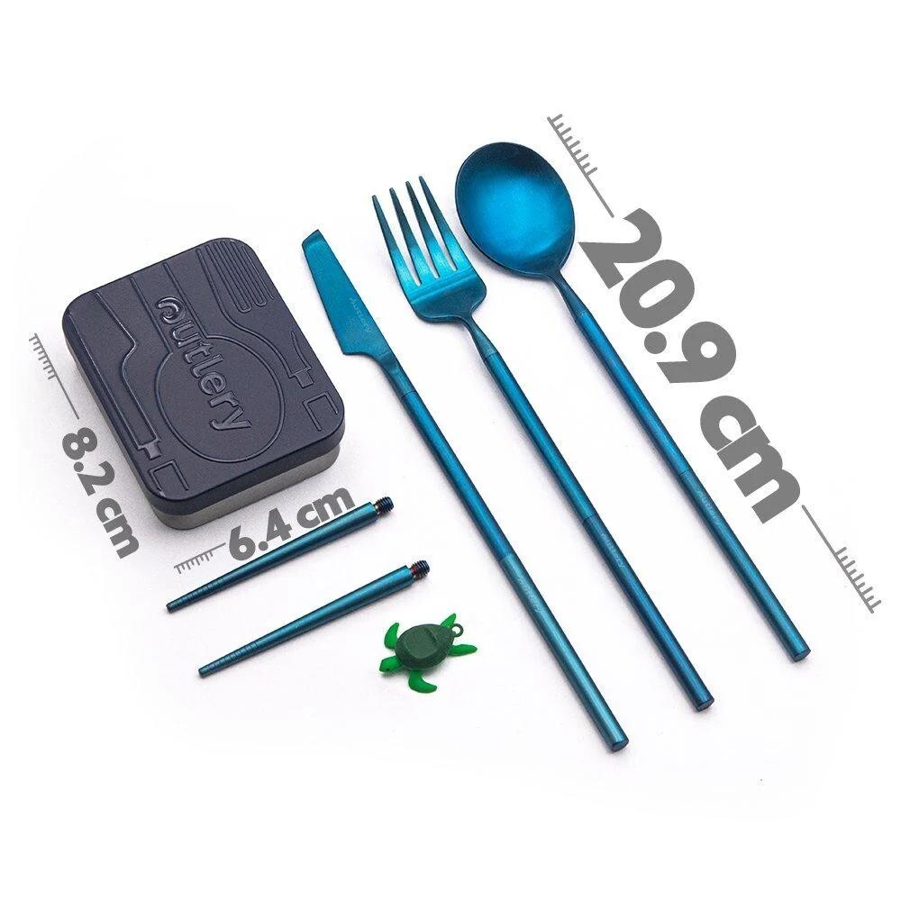 Outlery Pocket-Size Stainless Steel Travel Cutlery Set - BLUE - 2/4/6/9 PACKS