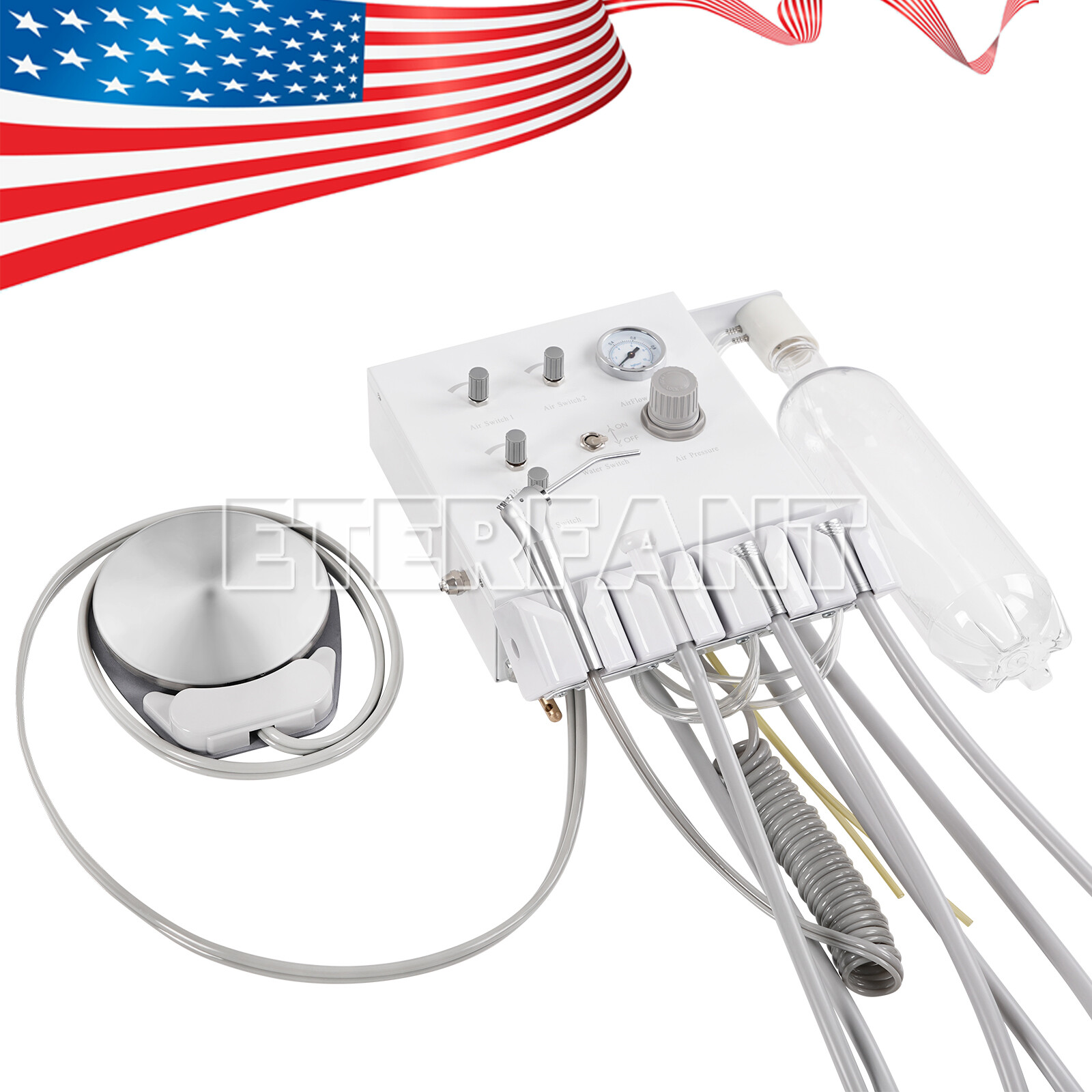 Dental Portable Folding Chair Blue/Unit Air Turbine Dentist LED Exam Light US