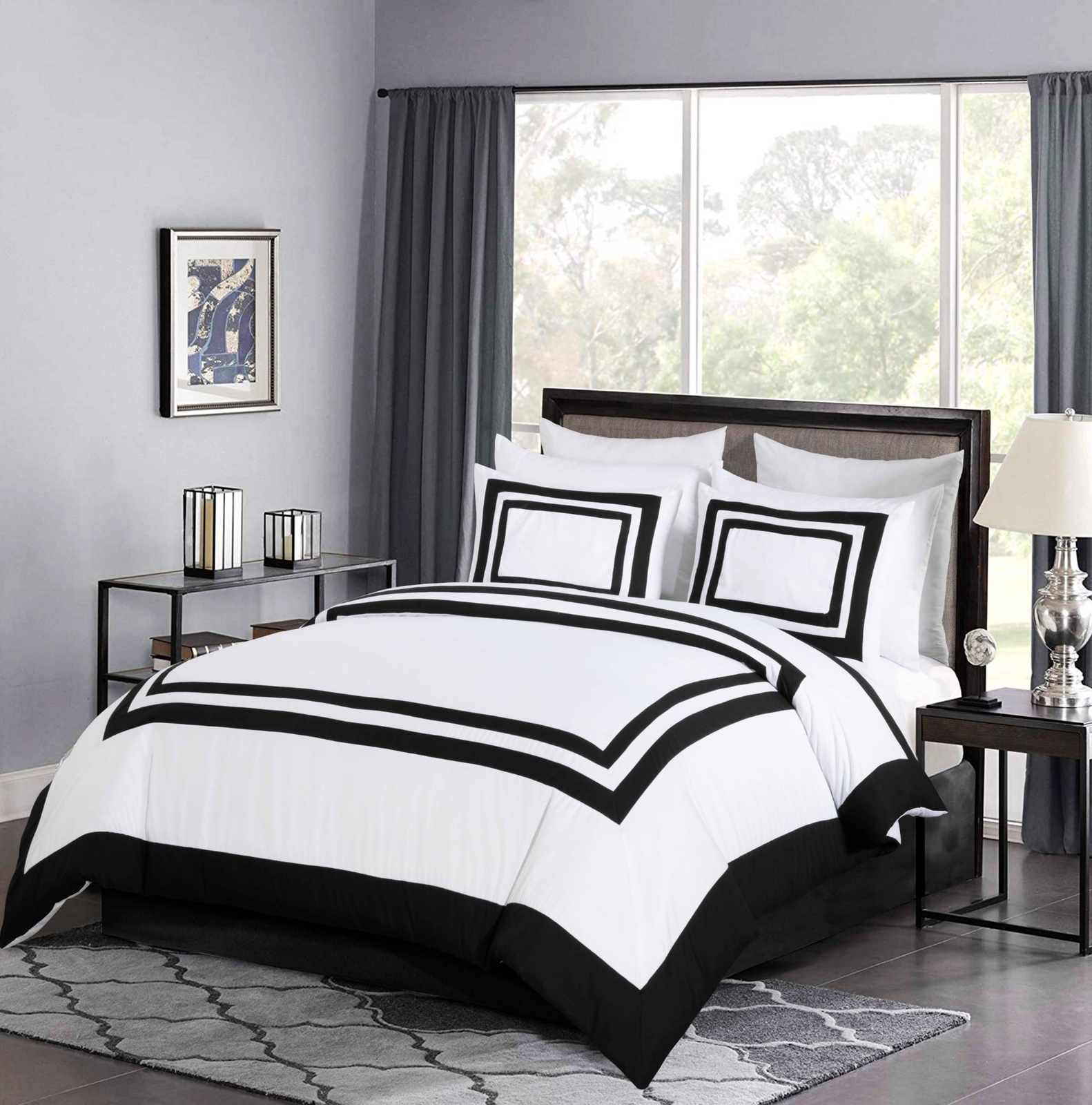 Chezmoi Collection 7-Piece Square Pattern Hotel Style Bed in a Bag Comforter Set