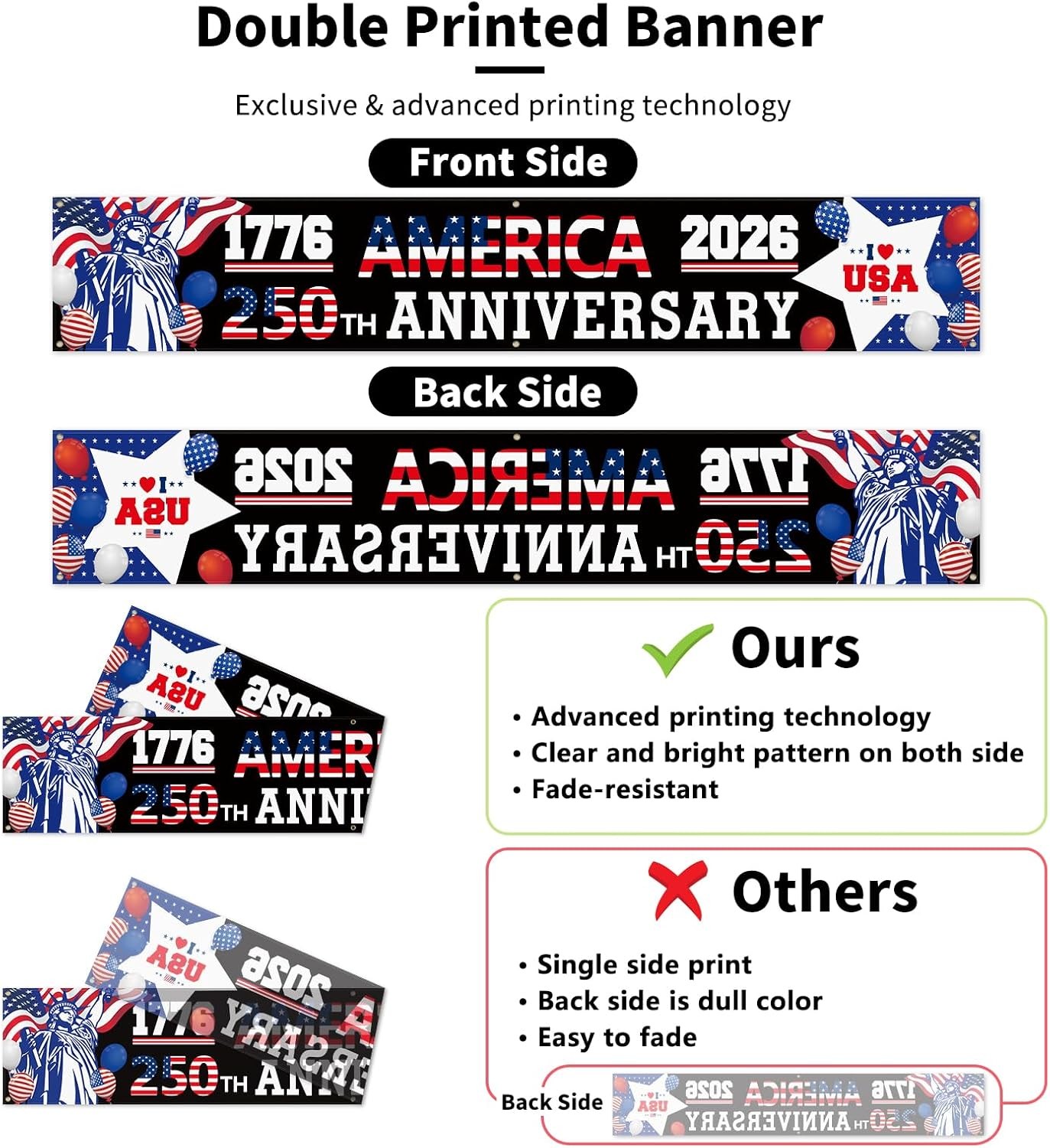 Probsin 250 Anniversary Banner 120" x 20" 1776-2026 America 250th Anniversary Th