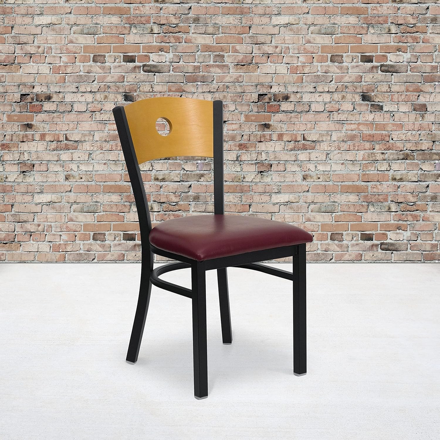 HERCULES Series Black Circle Back Metal Restaurant Chair - Natural Wood Back,