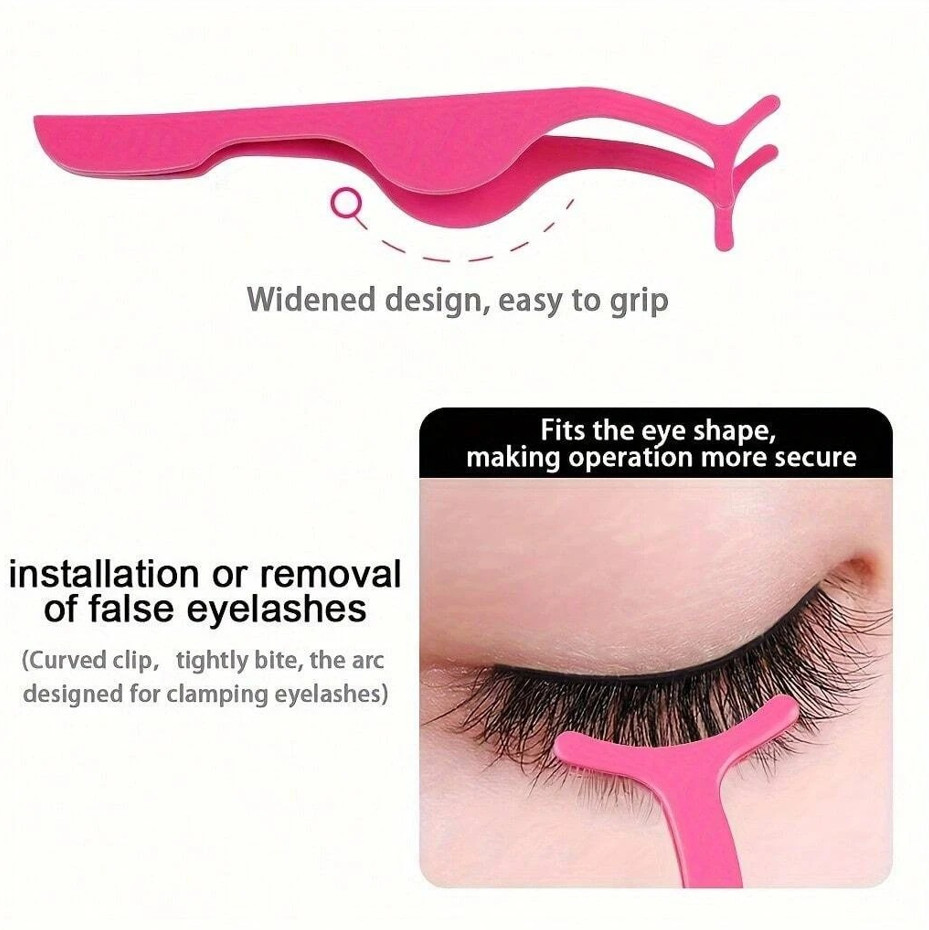 3Pcs Curved Tweezers Lash Curler & Brush Set Eyelash Beauty Tools