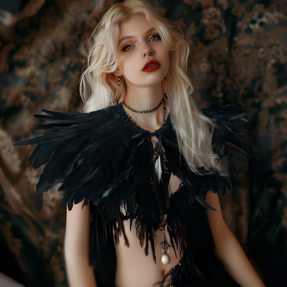 Elegant Black Feather Collar Cape