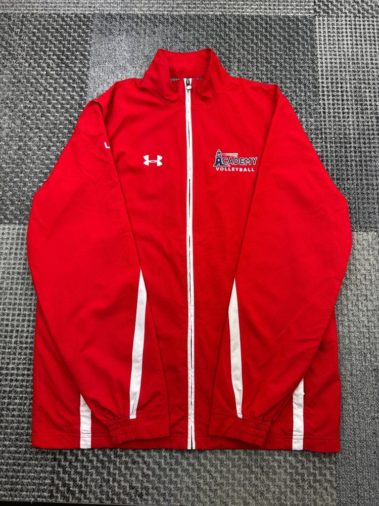 Under Armour Red Full Zip Jacket Size M White Stripes Performance Activewear