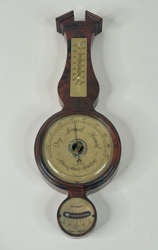 Springfield Instruments Co N.J. Vintage Tortoise Shell Barometer Thermometer 12”