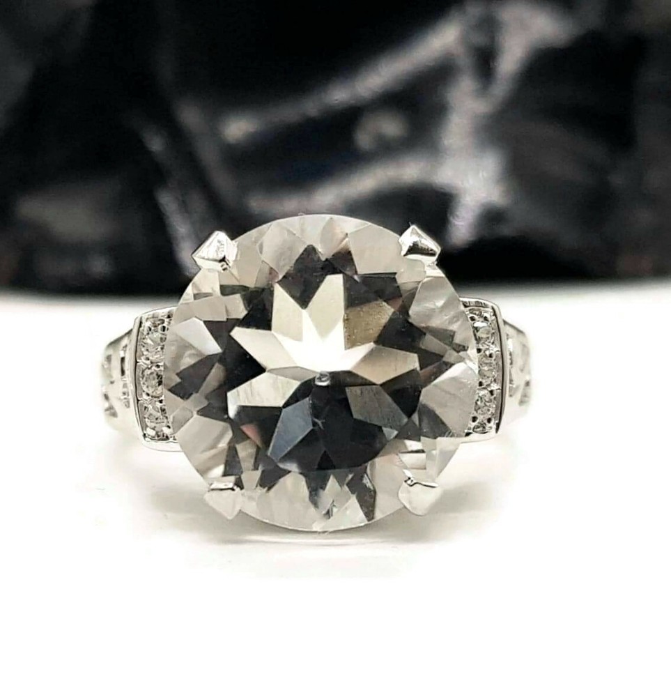 Clear Quartz Ring, 925 Sterling Silver, size 8, Genuine Gemstone
