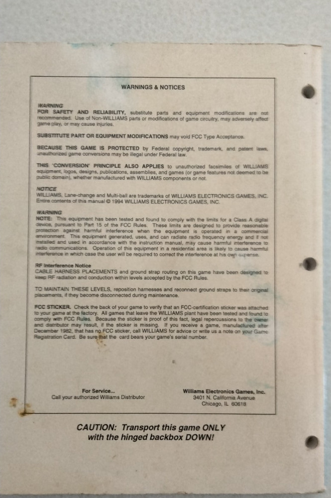 JACKBOT (WILLIAMS) OPERATIONS MANUAL - ORIGINAL
