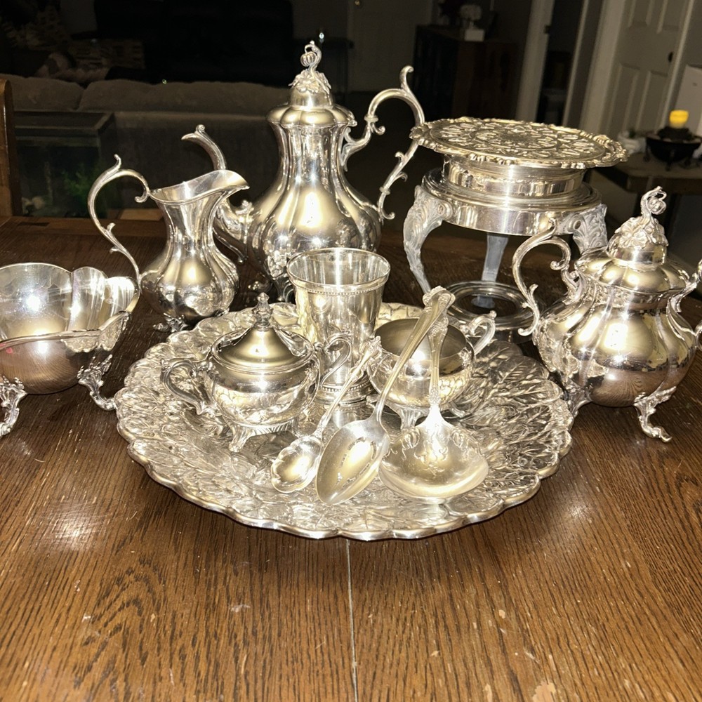 REED & BARTON Silver Plate COFFEE SET Winthrop #1795 PUMPKIN FINIAL Rococo