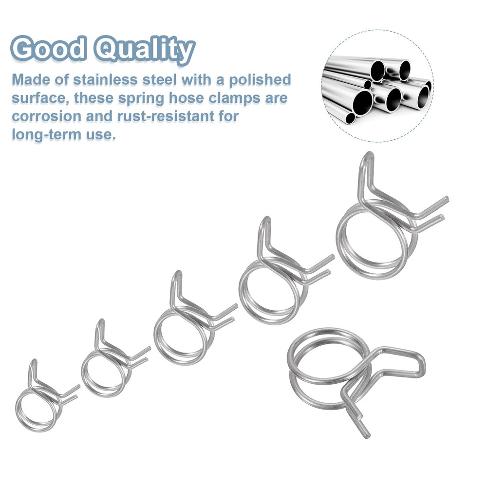 10Pcs 15mm/0.59inch Double Wire Spring Hose Clamp, Adjustable Spring Clips