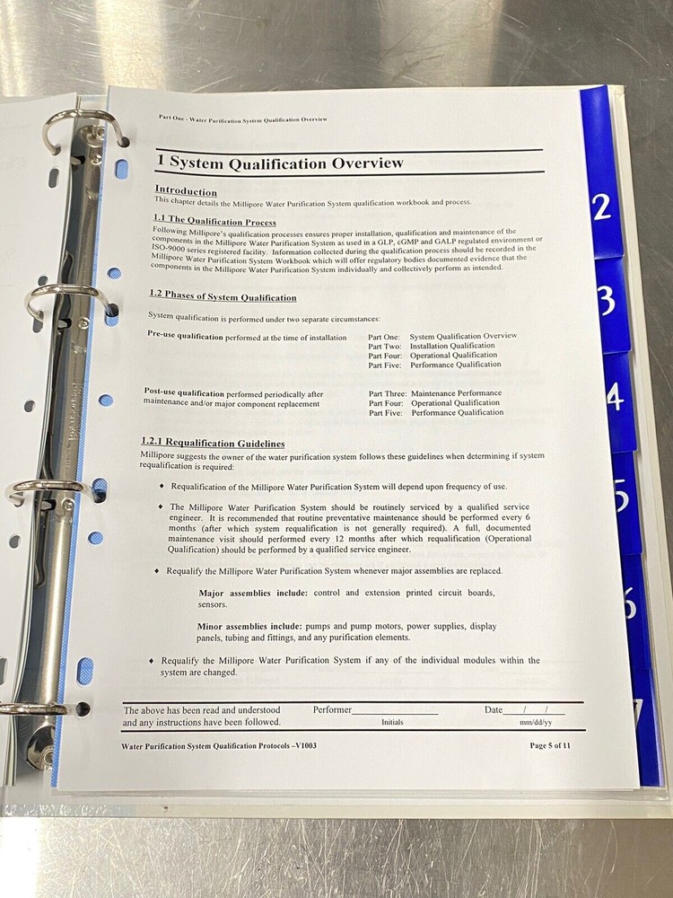 Millipore Water Purification System- Users Guide / Instruction Book / Manual