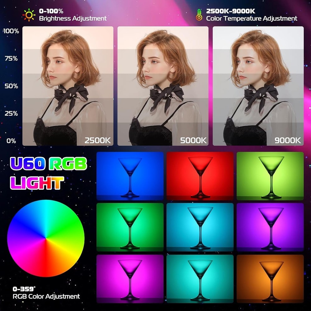 Compact 360° RGB Camera Light with Magnetic Back & Quick Release for Easy Setup