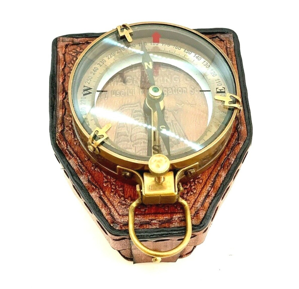 Antique Nautical Map Reading Compass 3" Navigation Pocket Compass with Case