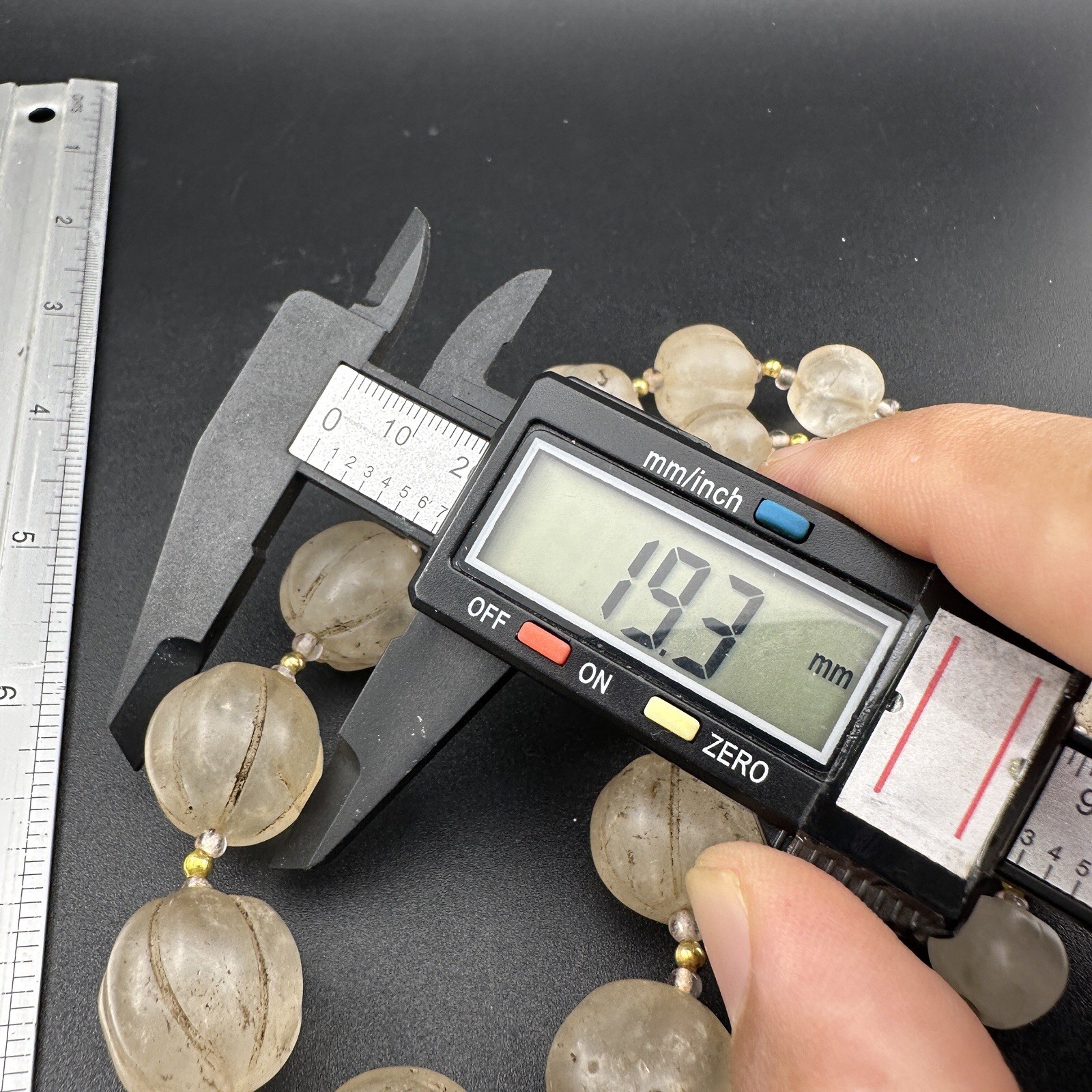 Old Himalayan Regions Crystals ￼ Beads Carving Gold Plated Beads Necklace Rare