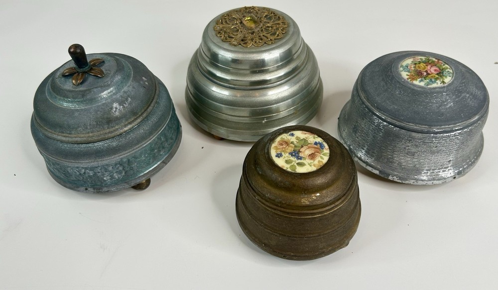 4 Vintage Powder Puff Music Boxes