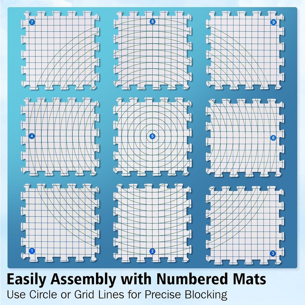 Knitting Blocking Mats Extra Thick EVA 12x12" Grid Lines, 9pk+Pins