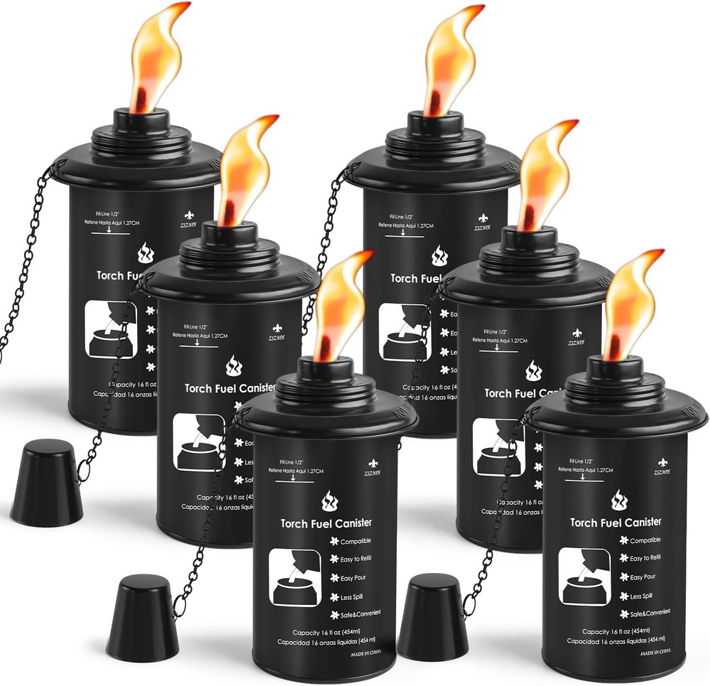 6-pack bamboo torches with refillable replacement canisters,