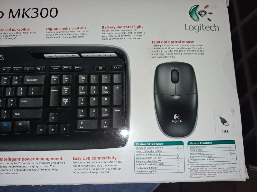 Logitech MK300 Wireless Desktop Keyboard Mouse Replacement, No Receiver New/Ope