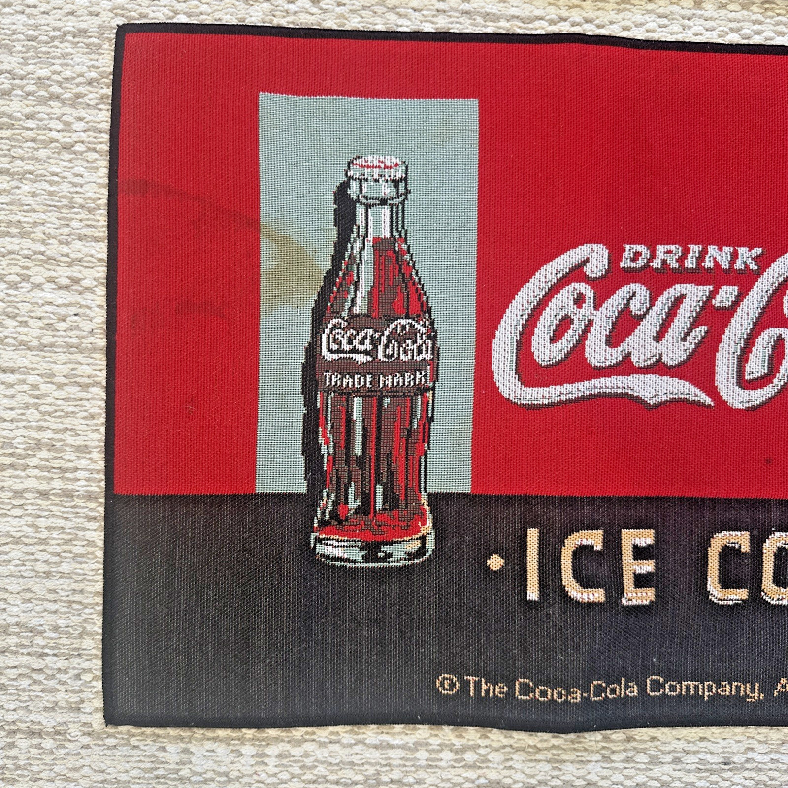 Drink Coca Cola Ice Cold Set of 4 Cloth Table Placemats Red Vtg Coke Ad ~18”x13”