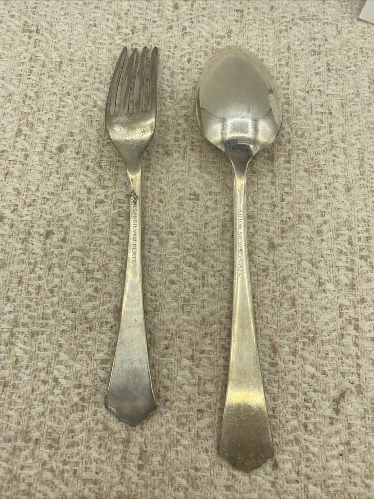 ARION Silverplate JEWELL Pattern Silverplate 8.25” SERVING SPOON & FORK 6.5”