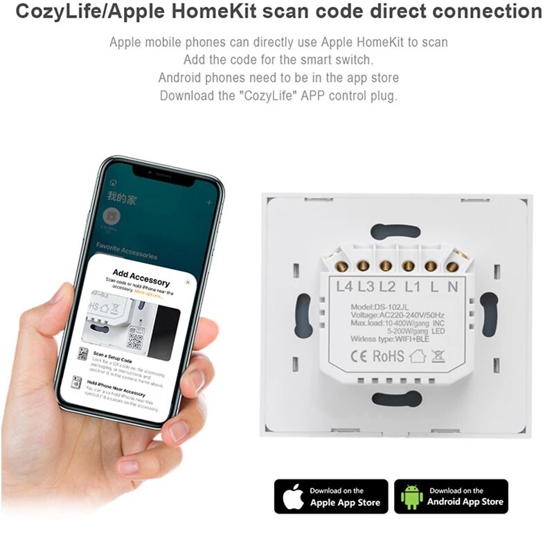 Wifi Switch No Neutral Wire Required Touch Switch Work with Alexa Google Home