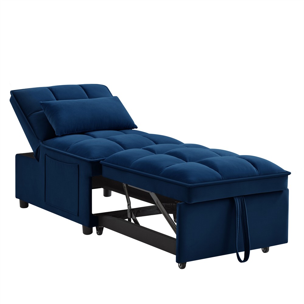Convertible Sofa Bed Multi-Function Folding Recliner Sofa Chairs w/ Pillows Navy