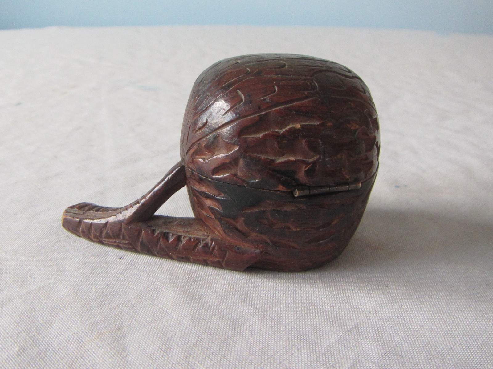1890's German Black Forest Walnut carved hinged lid inkwell