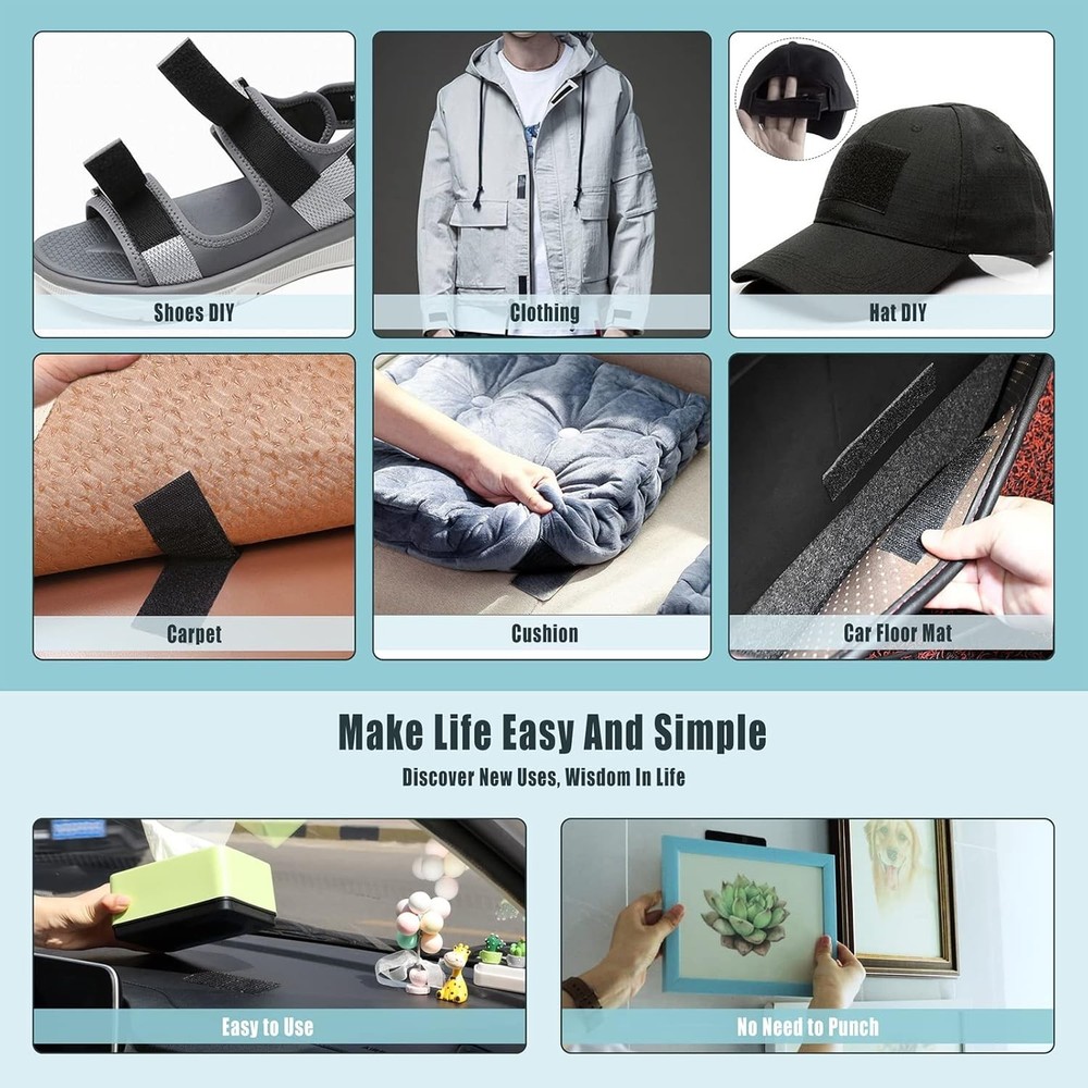 Industrial 2x4 Inch Double-Sided Adhesive Strips - 16 Sets Hook and Loop Tape
