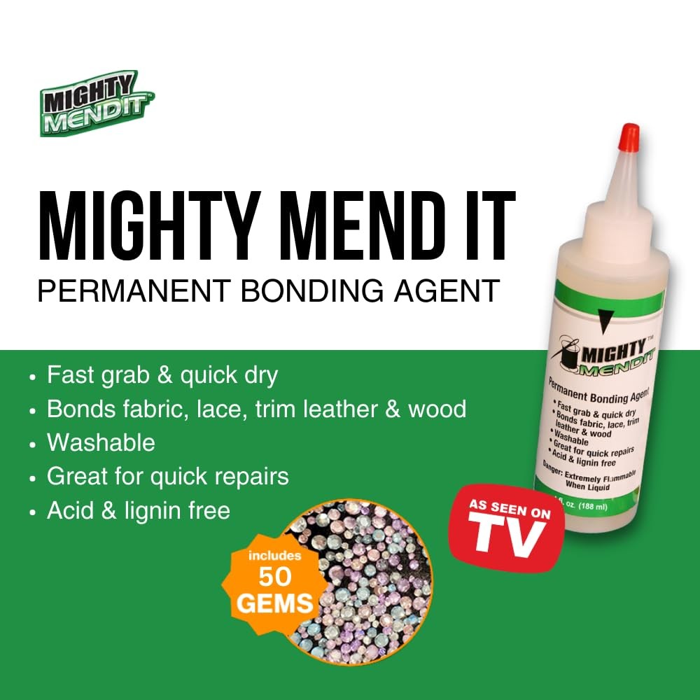 MENDIT™ Permanent Fabric Adhesive Flexible Stretchable Washable Clear 4oz Plus M