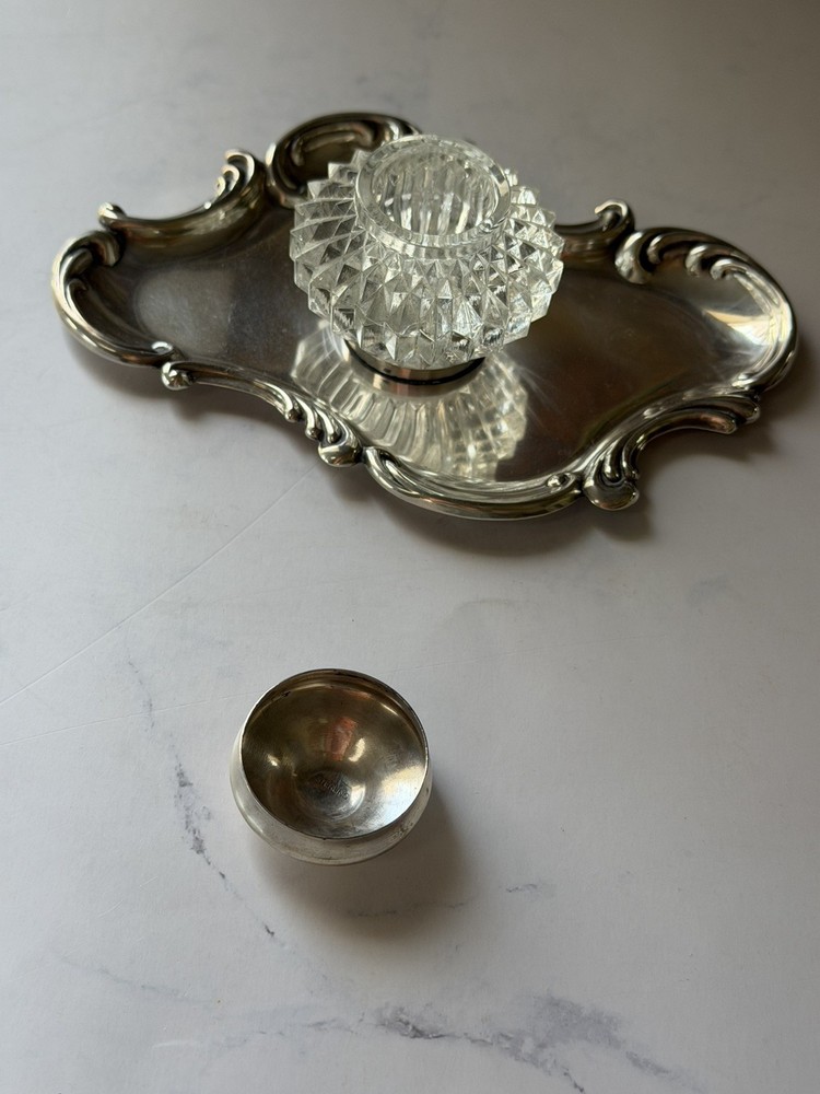 ANTIQUE STERLING SILVER INKSTAND ROCOCO c.1900