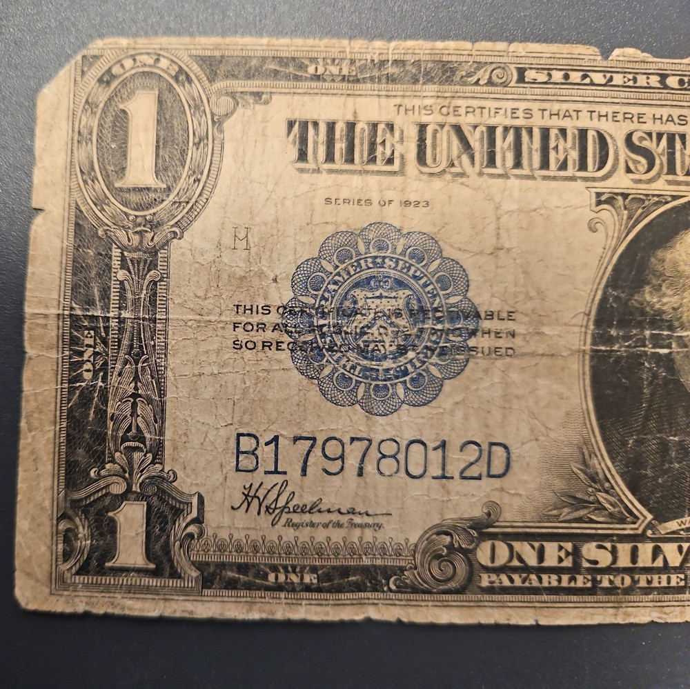 1923 $1 One Dollar Silver Certificate Note Large Size Banknote.