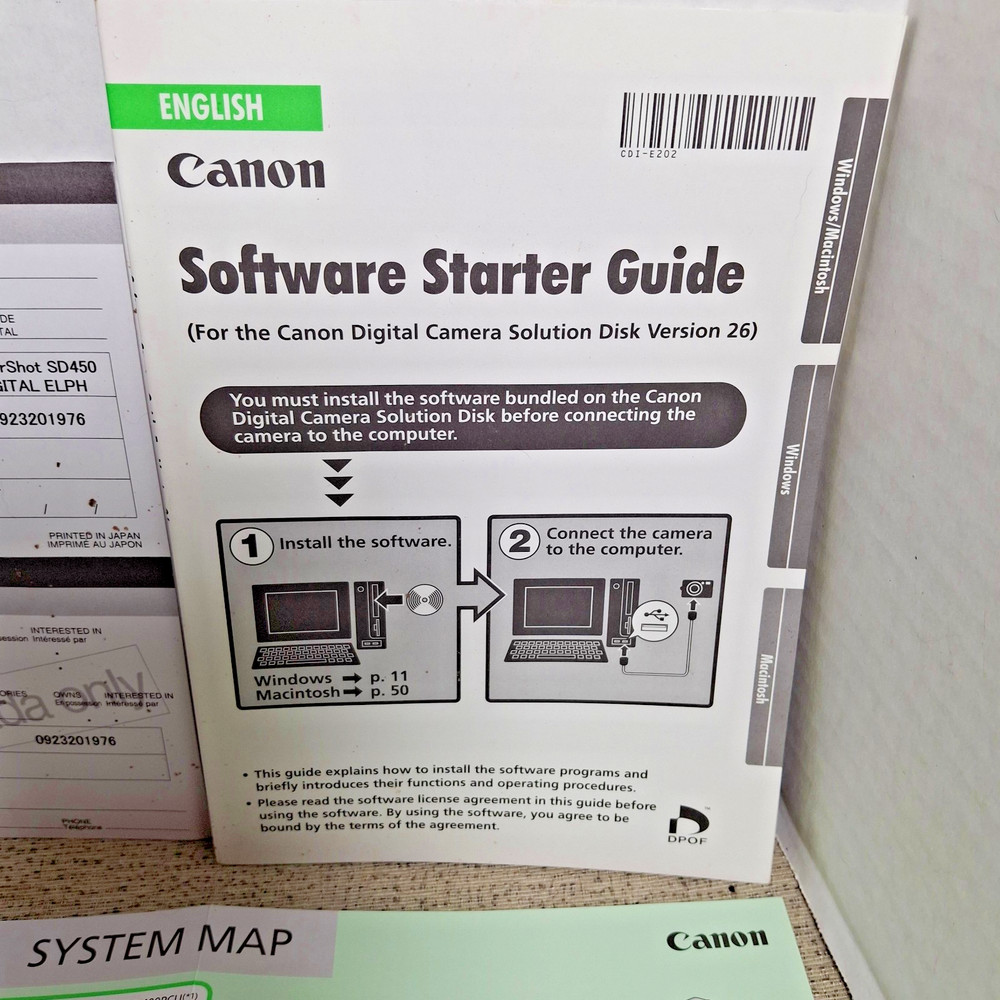 Canon Powershot S450 Digital ELPH System Map /Printer Manual/Software Guide