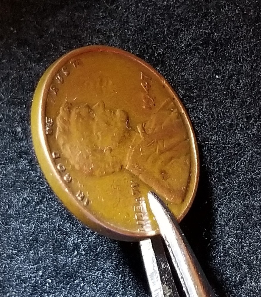 1947 P Lincoln Wheat Cent Strike Through Grease on Obverse Error Reverse Error