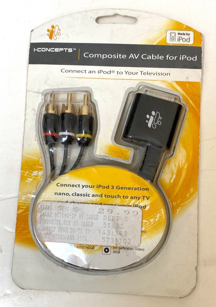 Ipod Composite AV Cable 3 Generation Nano Classic Touch