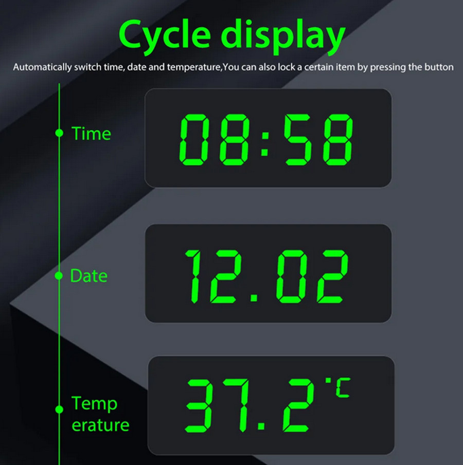 Car Digital Clock Solar/USB Charging LCD Screen Display Dashboard Auto Clock