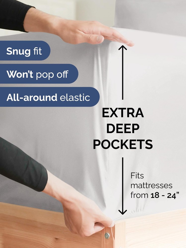 Extra Deep Full Fitted Sheet - Hotel Luxury Single Fitted Sheet Only - Easily...