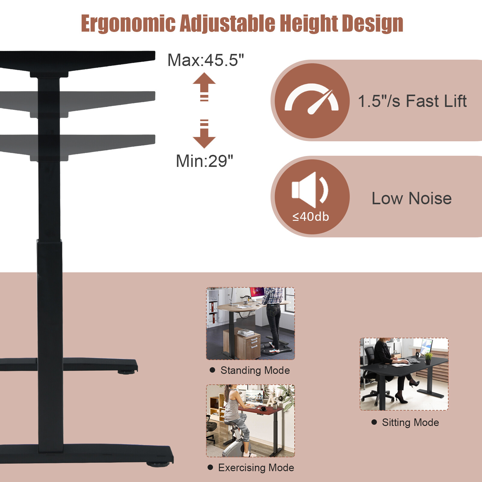 Electric Standup Desk Frame Ergonomic Sit to Stand Adjustable Workstation Base