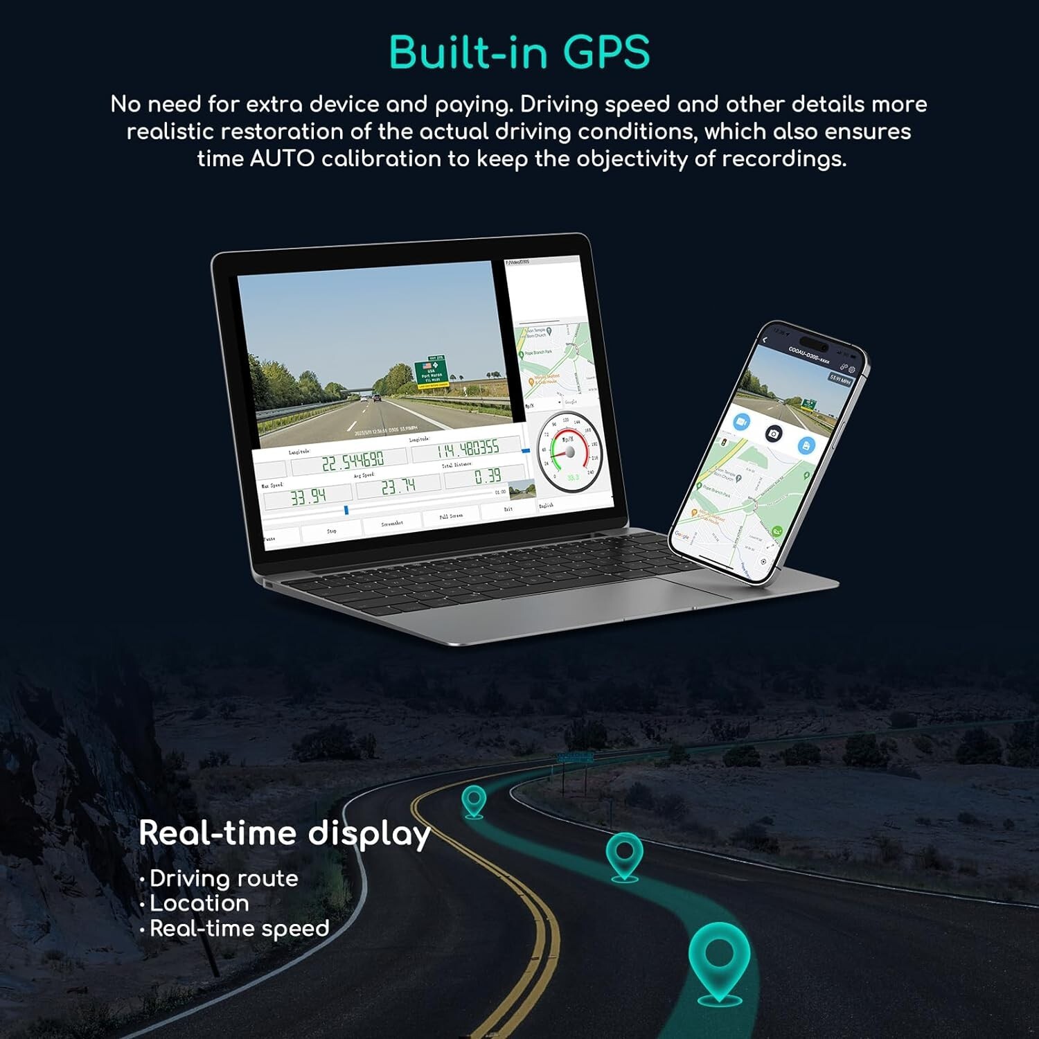 COOAU D30S 4K Dash Cam with GPS Wi-Fi, Front and Inside Dual 2.5K 1080P,G-Sensor