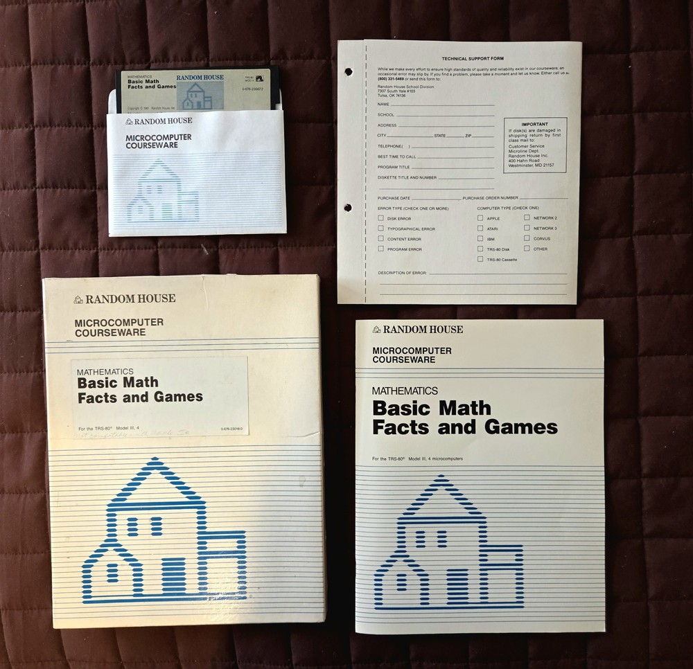 TRS-80 Random House Basic Math Fun & Games Courseware with disk