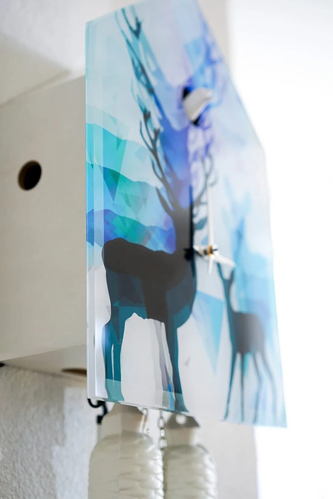 Blue White Black Forest Deer German Cuckoo Clock Contemporary Designer Clock
