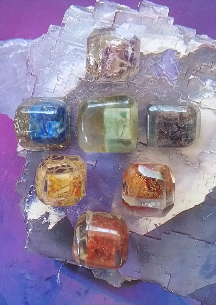 CHAKRA SET, ORGONE Chakra Crystal CUBE Set, Engraved or Not, 7 CUBE CHAKRA SET