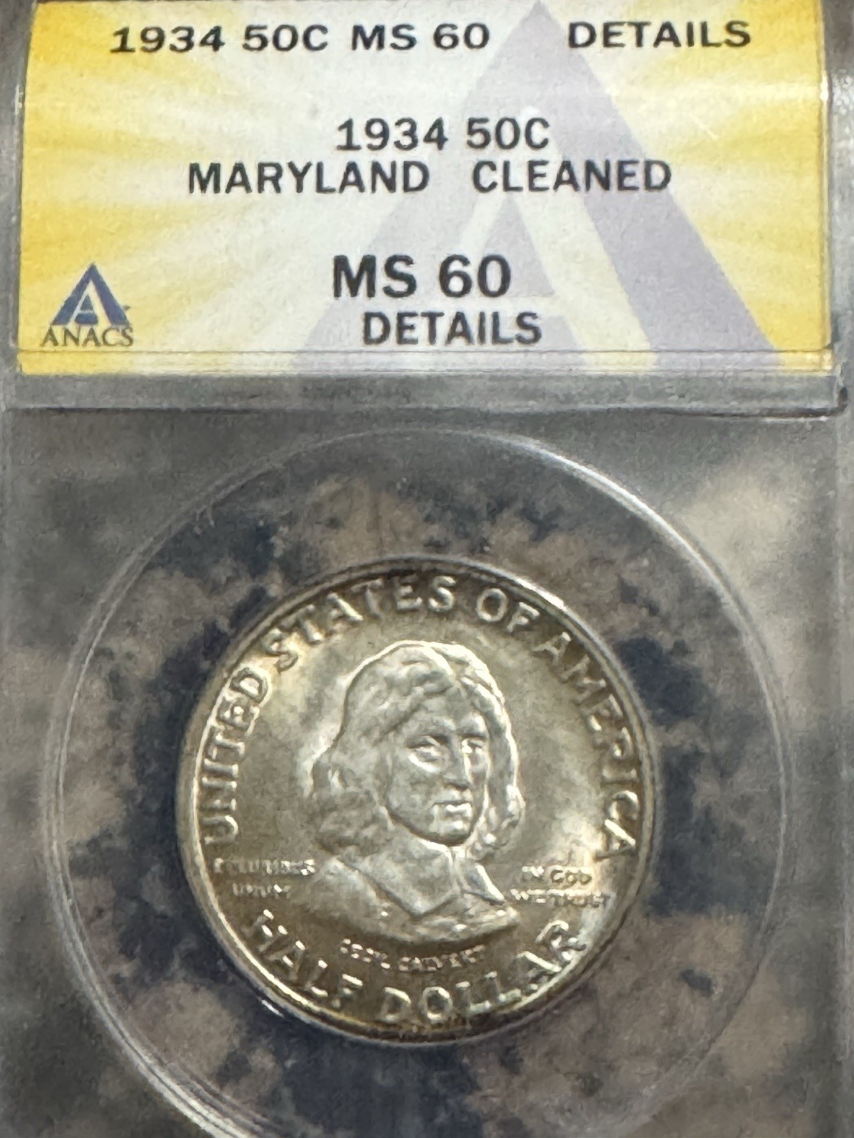 1934 Maryland Commemorative Half, ANACS UNC Details, Looks Better, Free Shipping