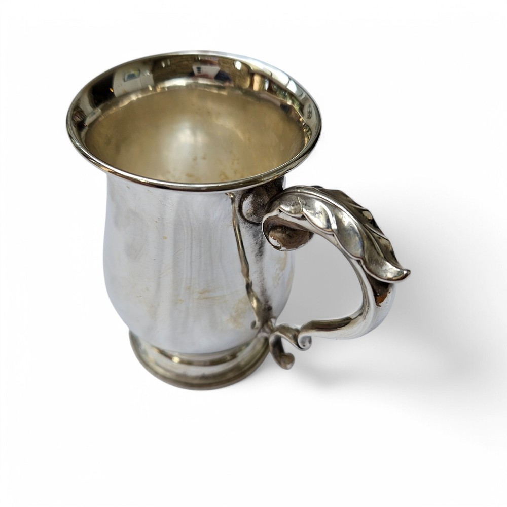 Antique Solid Silver Christening Mug – Rococo Scroll Handle, Baluster Form