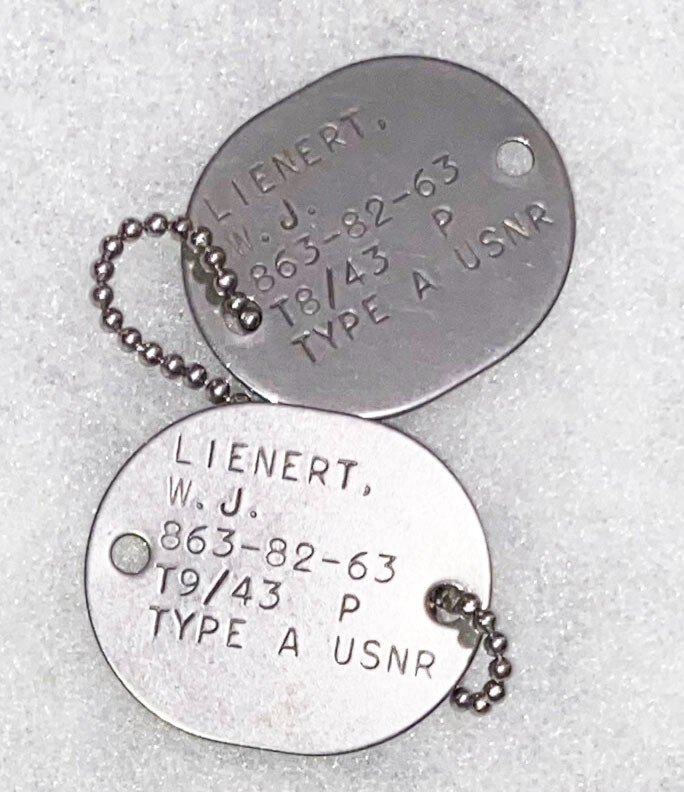WWII Set USNR W J Lienert T-43 Dog Tags