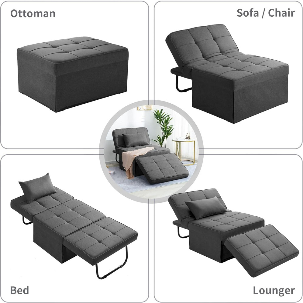BIGSYY Sofa Bed, 4 in 1 Multi-Function Folding Ottoman Breathable Linen Couch Be
