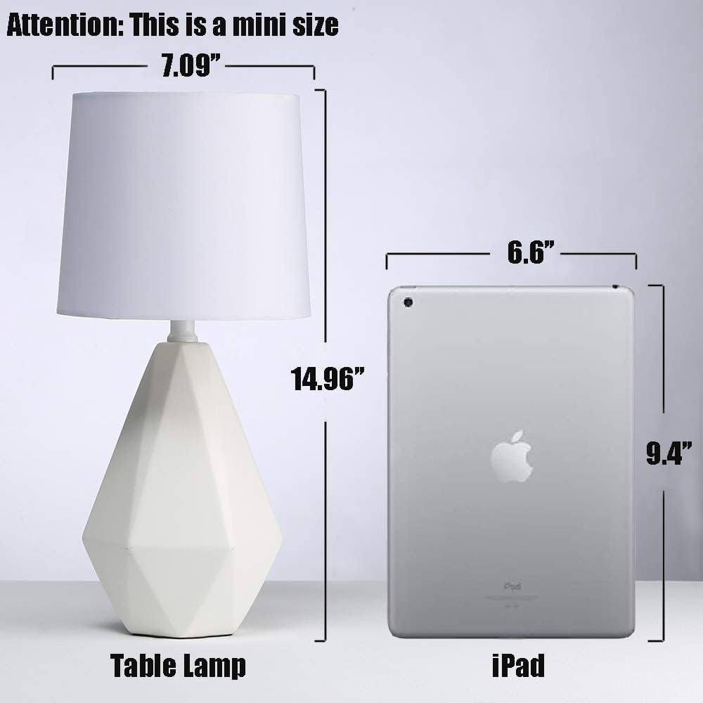 Modern Small Ceramic Table Lamp, White Irregular Geometric Bedside 15",